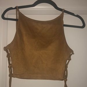 Jaase (LF stores) tan suede, side tie crop top